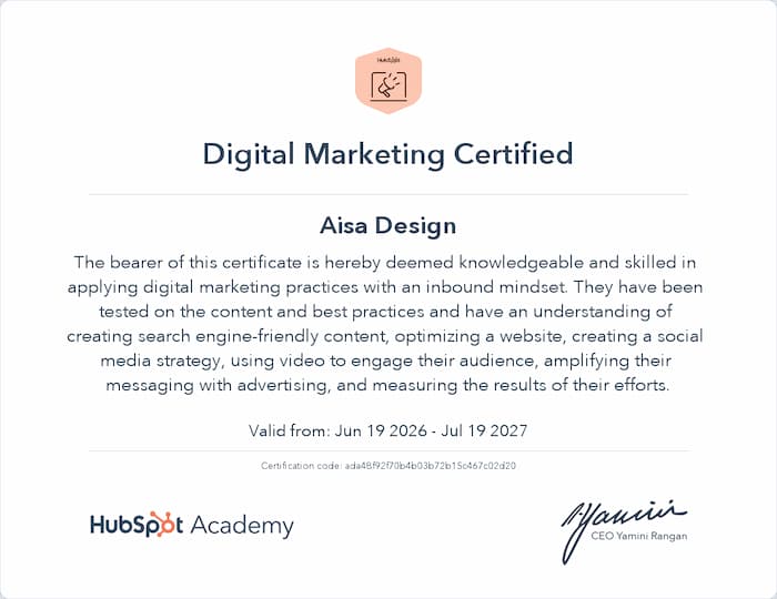 certyfikat z Digital Marketingu
