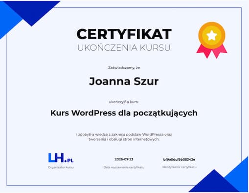 certyfikat ze znajomosci WordPressa