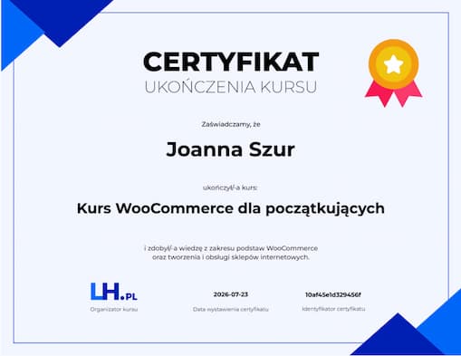 certyfikat z obsługi WooComerce